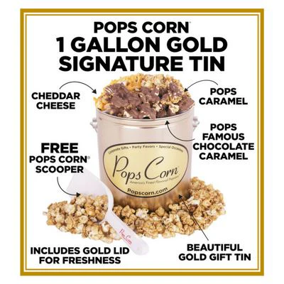 1 Gallon Gold Signature Popcorn Tin – Choose Up to 3 Flavors | Gourmet Gift Tin | Free Shipping | Pops Corn® - Image 4