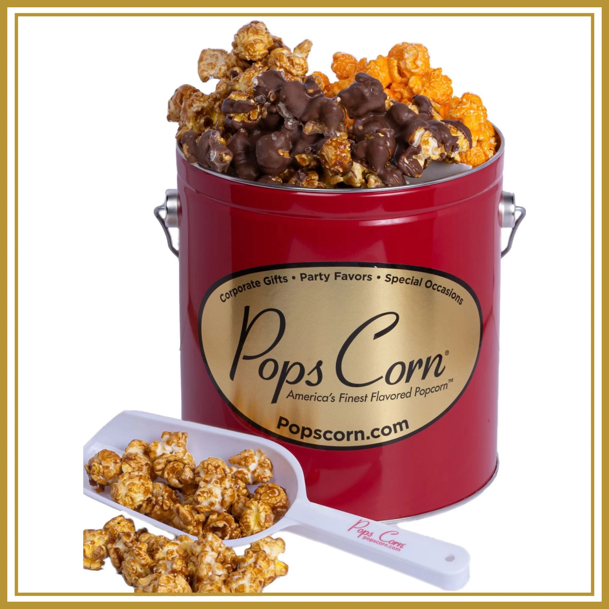 1 Gallon Signature Red Gift Popcorn Tin – Choose Up to 3 Flavors | Gourmet Popcorn Gift | Free Shipping | Pops Corn®