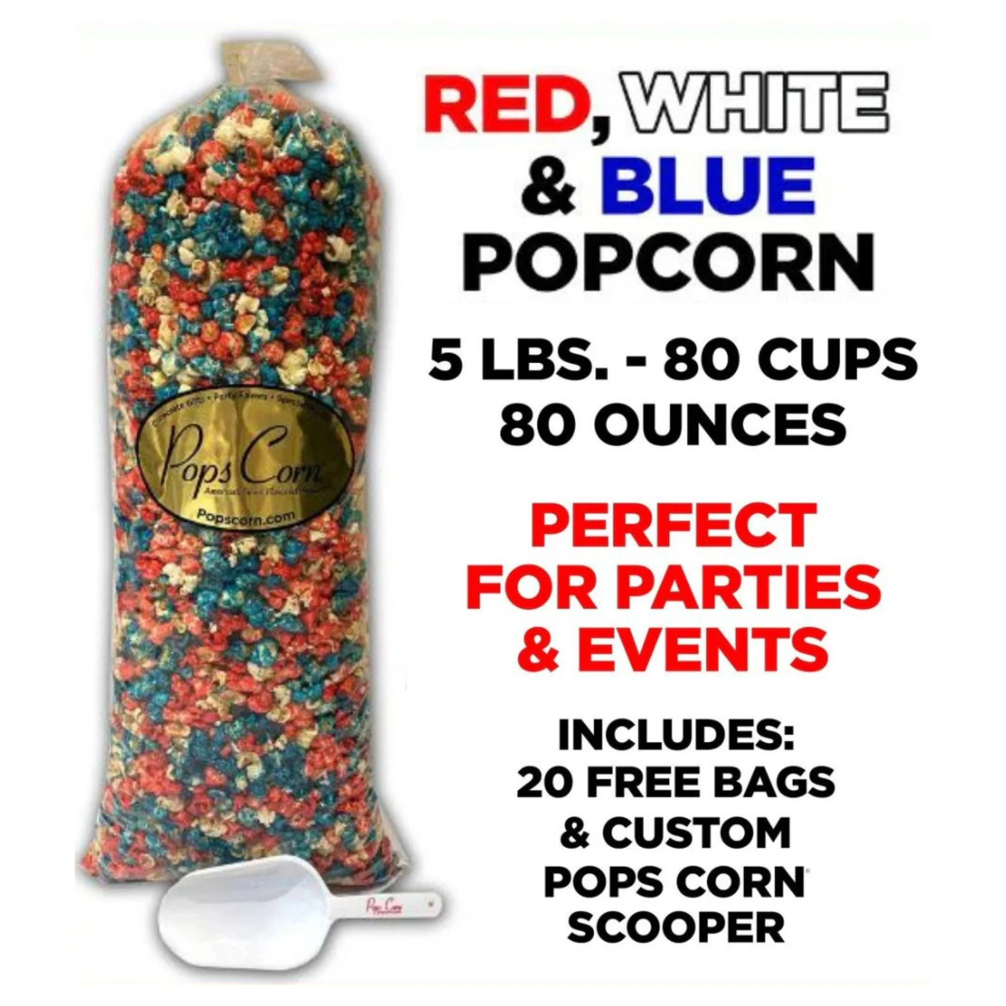 Red, White & Blue Popcorn – Bulk 5 lb (95 oz) Bag | Caramel & Kettle Mix | Gourmet Patriotic Popcorn | Pops Corn® - Image 9